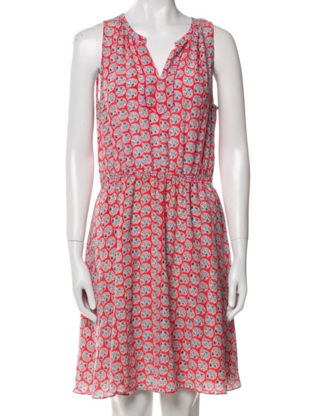 Rebecca Taylor Coral and White Printed 100% Silk Dress